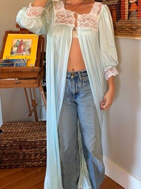 Light blue Lace-Trim Long Robe - Women Intimates & Sleepwear